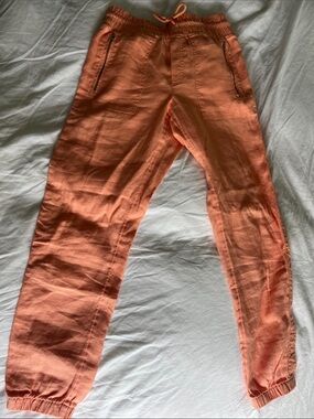 Athleta 100% Linen Drawstring Jogger Pants - Coral Orange
